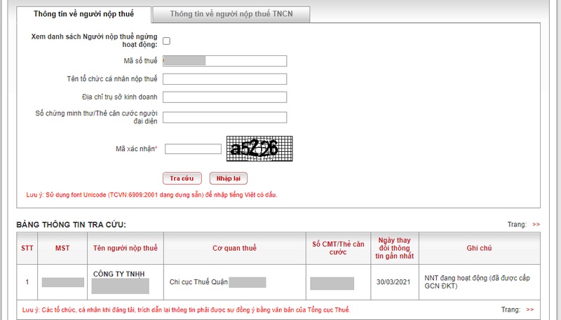 Tra cứu đơn giản tại Cổng Thông tin điện tử Tổng cục Thuế Việt Nam